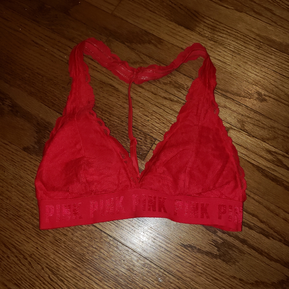 Brand New PINK Victoria's Secret Red Lace Bralette Sz S NWOT